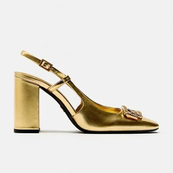 ZARA BLOGGER FAVE!!! Gold Square Toe Slingback Pumps ✨ Size 6.5 & 7.5 NWT - Picture 16 of 16
